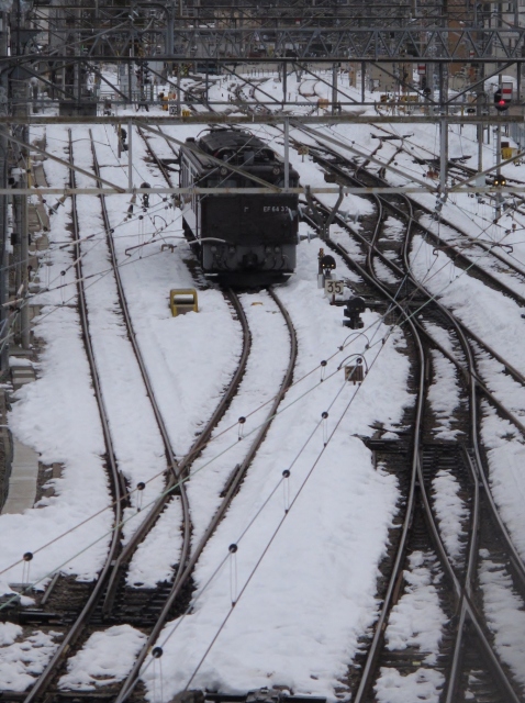 23日午前7時頃　甲府駅構内から桜町道踏切方面　この日の積雪の深さは19㎝